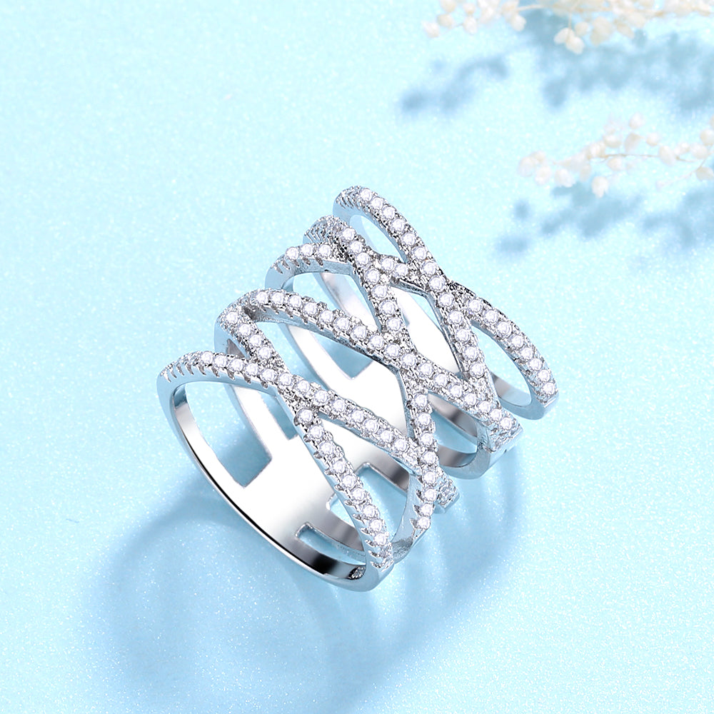 Silver-Tone Cross Over Ring with crystals from Swarovski
