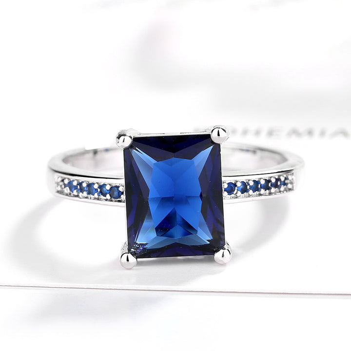 Emerald Cut Sapphire Ring in Sterling Silver