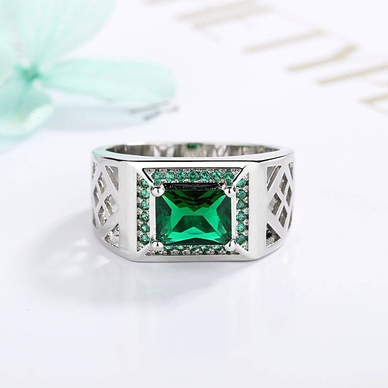 Silver-Tone Emerald & Baguette-Cut Ring