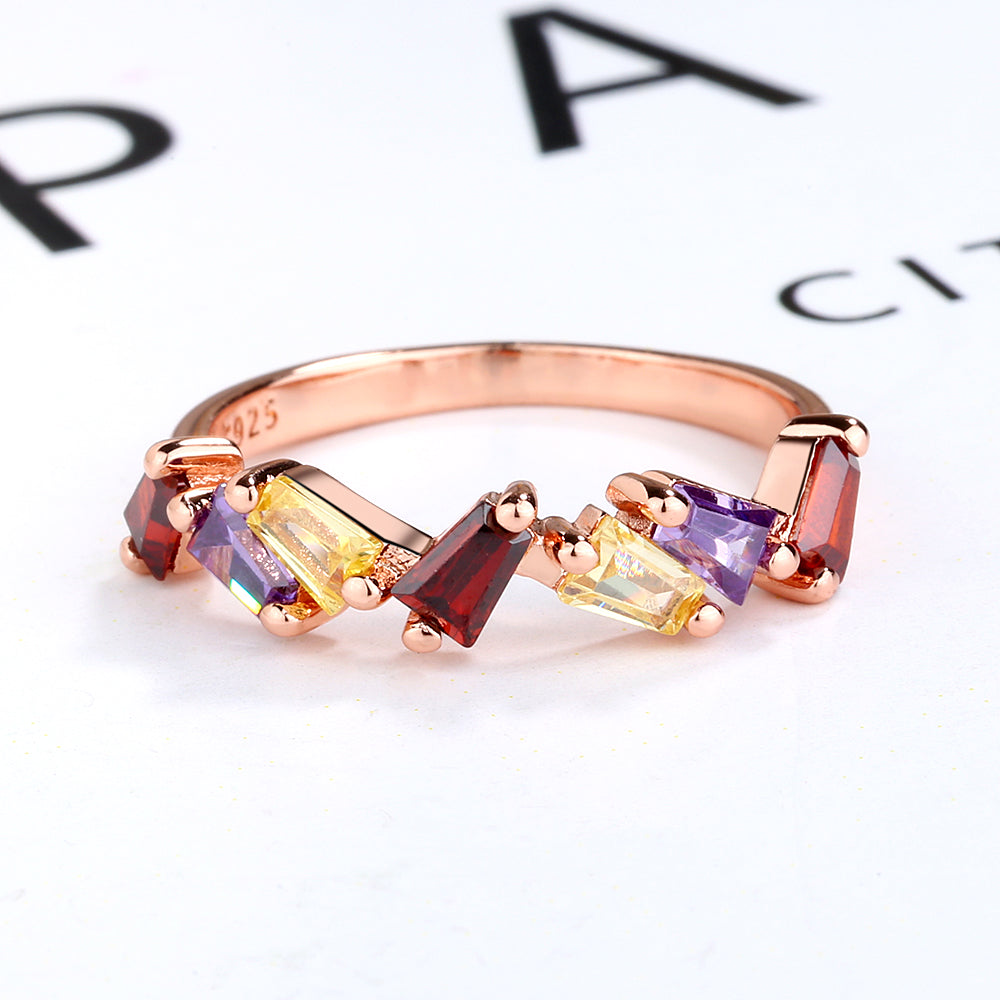 Sterling Silver Slanted Baguette Ring with crystals from Swarovski