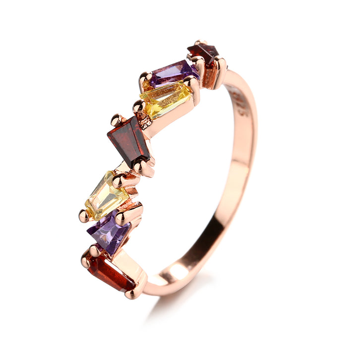 Sterling Silver Slanted Baguette Ring with crystals from Swarovski