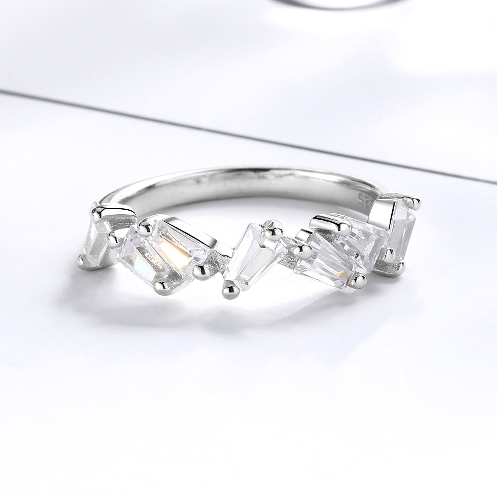 Sterling Silver Slanted Baguette Ring with crystals from Swarovski