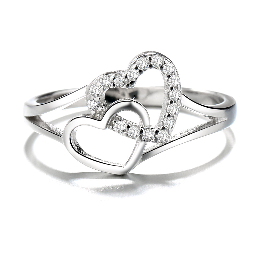 Sterling Silver Double Heart Ring with crystals from Swarovski