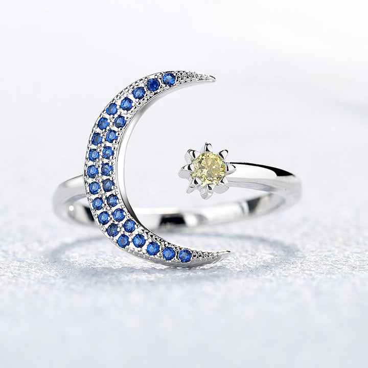 Sterling Silver Crescent Moon Bypass Ring with Swarovski Crystals