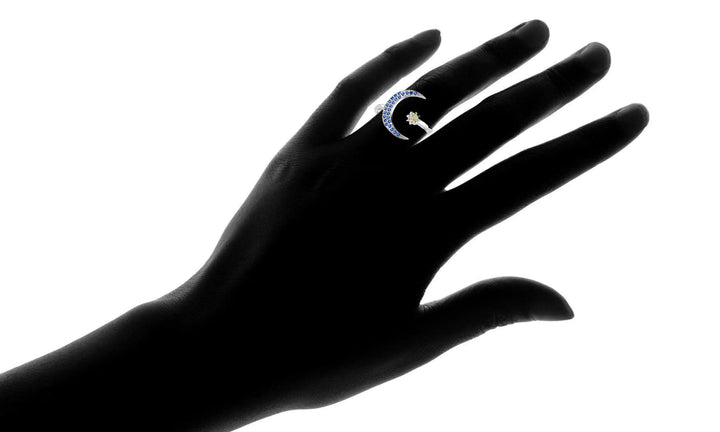 Sterling Silver Crescent Moon Bypass Ring with Swarovski Crystals