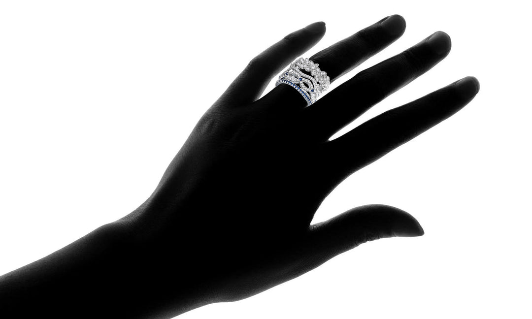 Blue and White Sapphire Ring Set in 14K White Gold (Stackable)