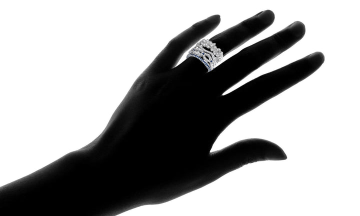 Blue and White Sapphire Ring Set in 14K White Gold (Stackable)