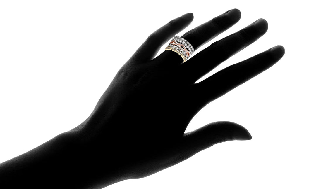 14K Gold Five-Piece Stack Pavé Band Set with Crystals