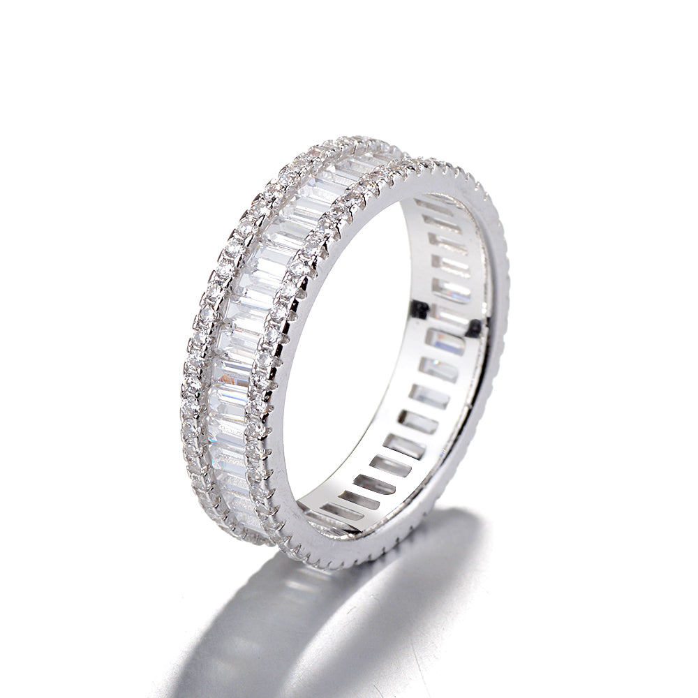Sterling Silver Round and Emerald Cut Eternity Ring