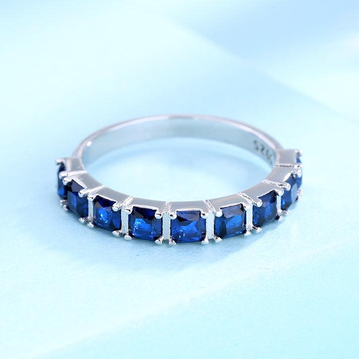 Sapphire & Sterling Silver Prong-Set Band Ring