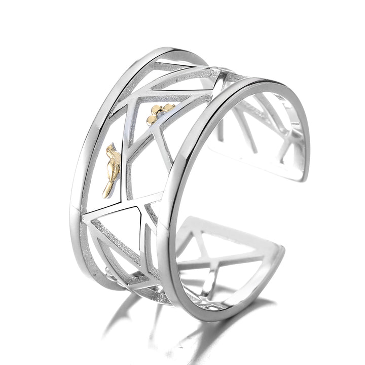 14K Two-Tone Bird sitting on Winding Branch Ring