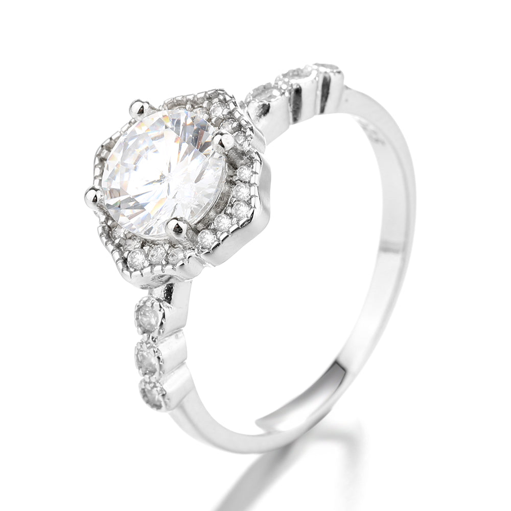 14K White Gold Plated Diamond Shape Halo Engagement Ring
