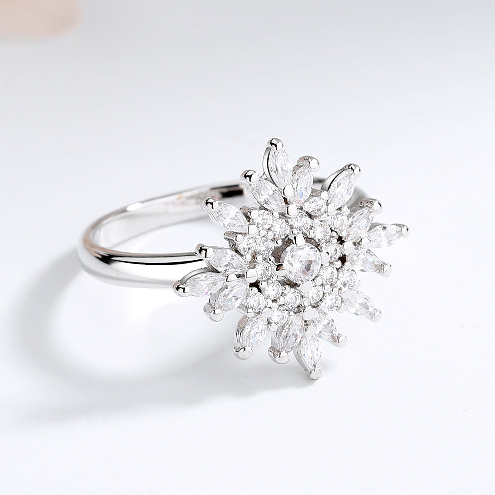 Sterling Silver Sunburst Marquise Ring With Swarovski Crystals