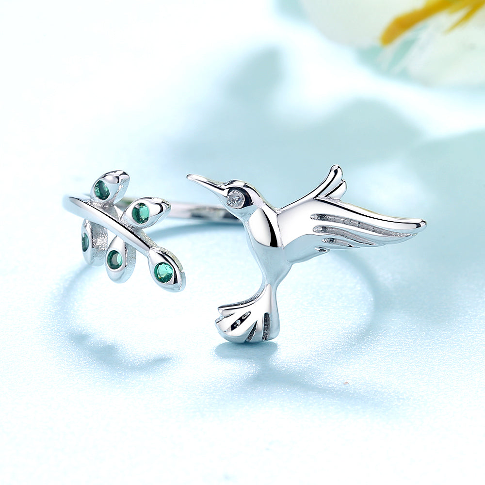 Sterling Silver Bird Bypass Ring with Swarovski Crytals