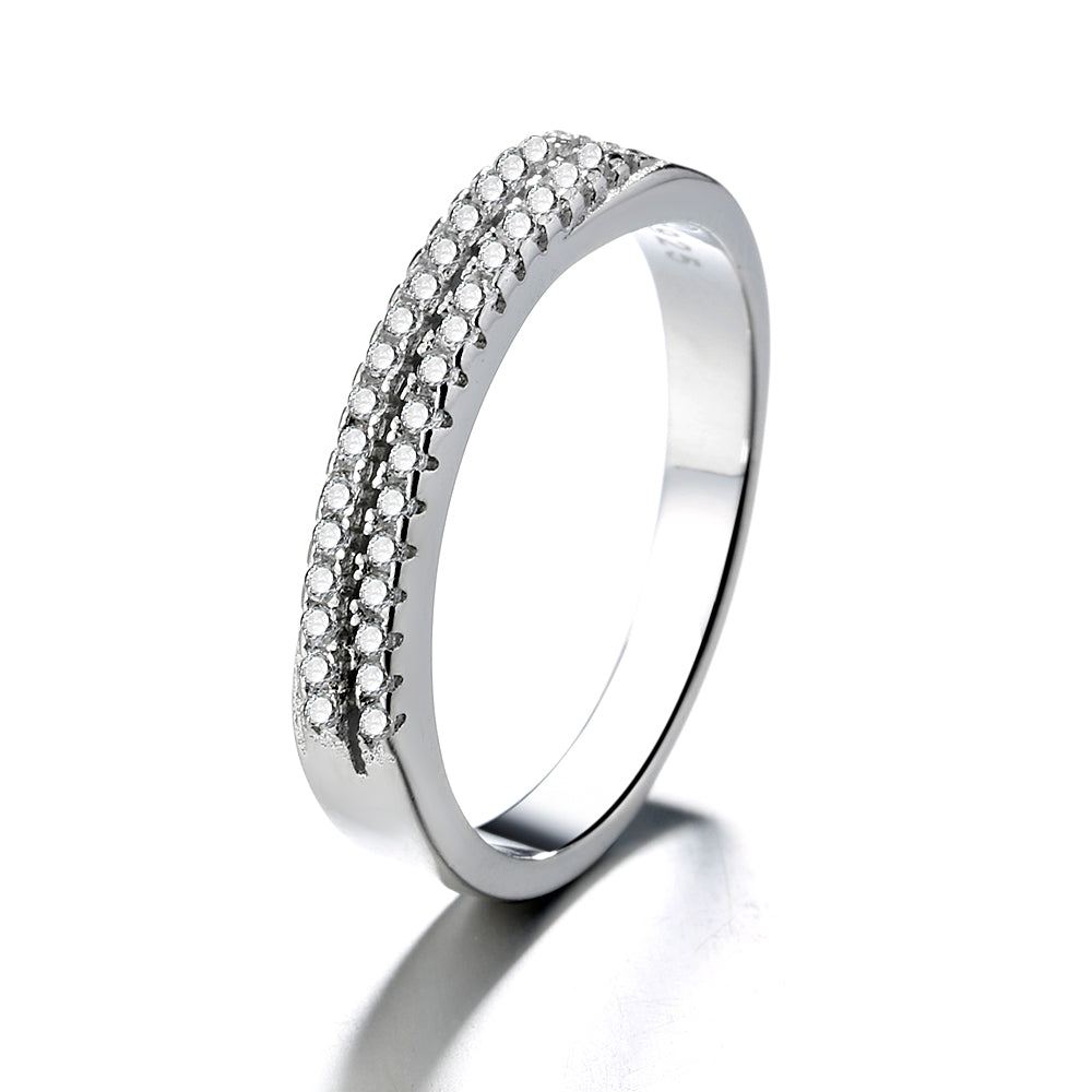 Sterling Silver Two-Row Band With Swarovski Crystals