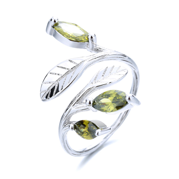 Sterling Silver Leaf Ring with Peridot Crystal