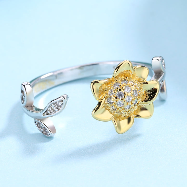 Sterling Silver & 14K Gold Floral Bypass Ring With Swarovski Crystals