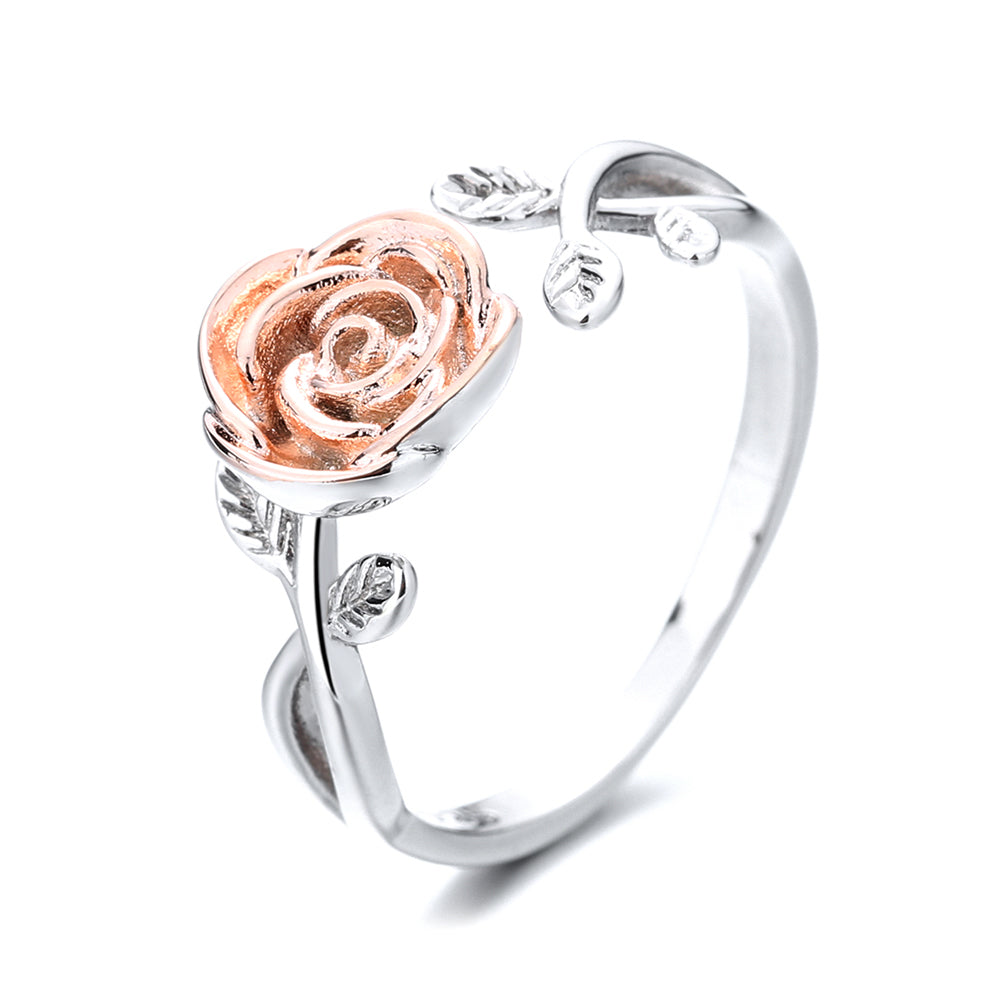 Sterling Silver and 14K Rose Gold Bypass Adjustable Ring