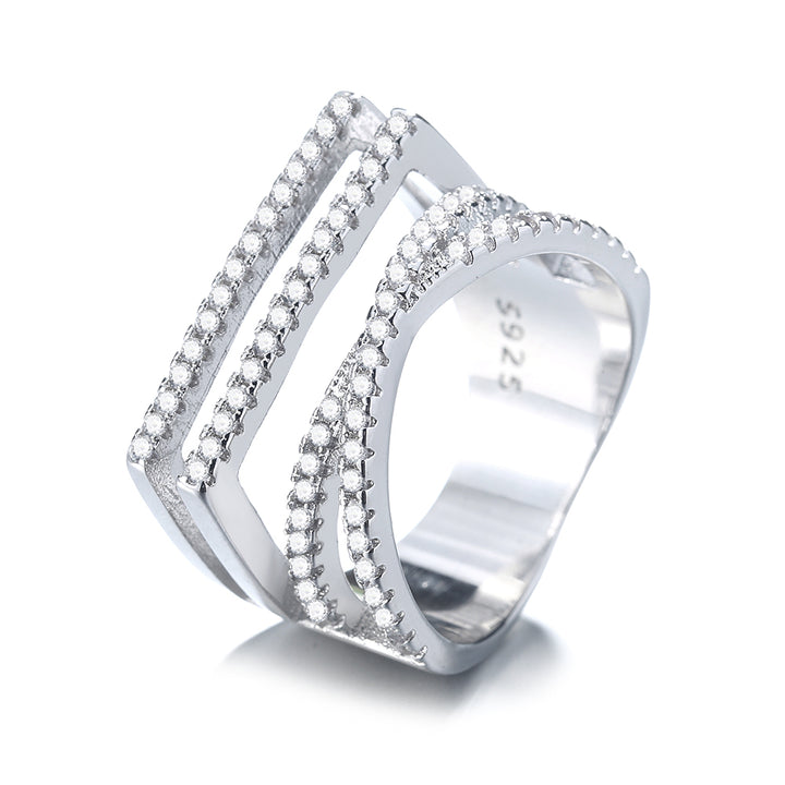 Silver-Tone Four-Row Geometric Ring with crystals from Swarovski
