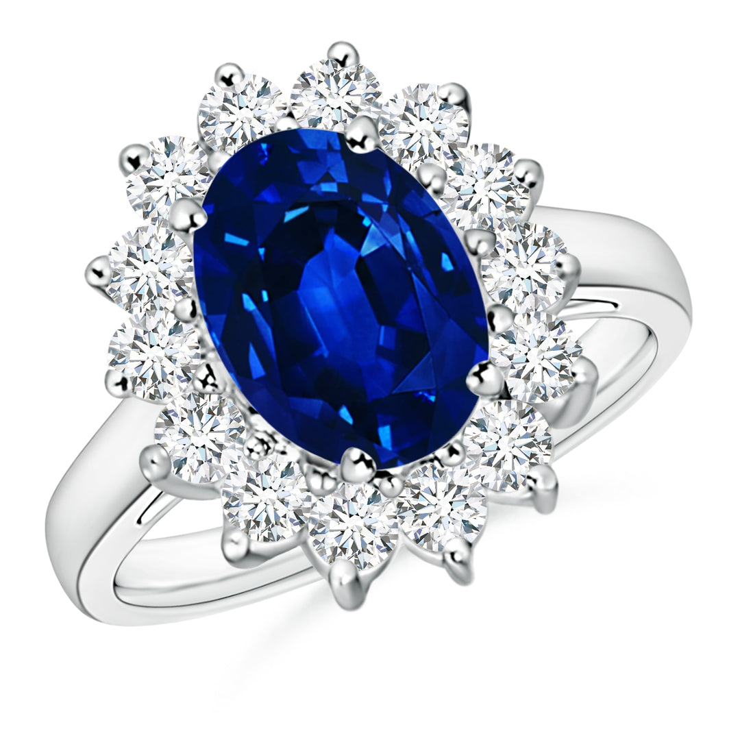 Sterling Silver Halo Blue Sapphire Cocktail Ring in White Gold