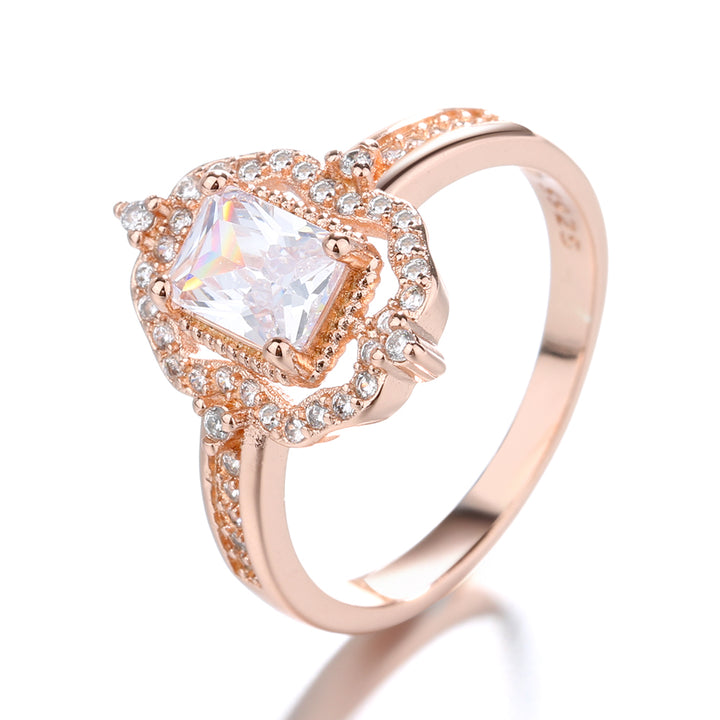 18K Rose Gold Swarovski Crystal Vintage Diamond Engagement Ring