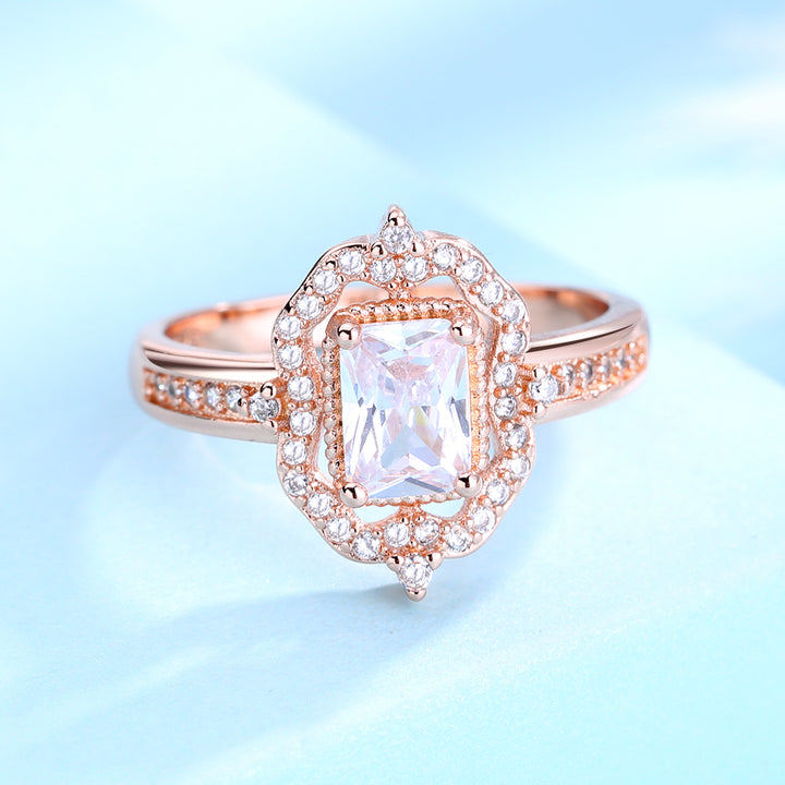 18K Rose Gold Swarovski Crystal Vintage Diamond Engagement Ring