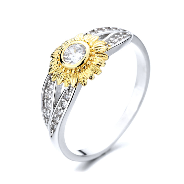 Sterling Silver Two-Tone Flower Twist Ring With Crystals