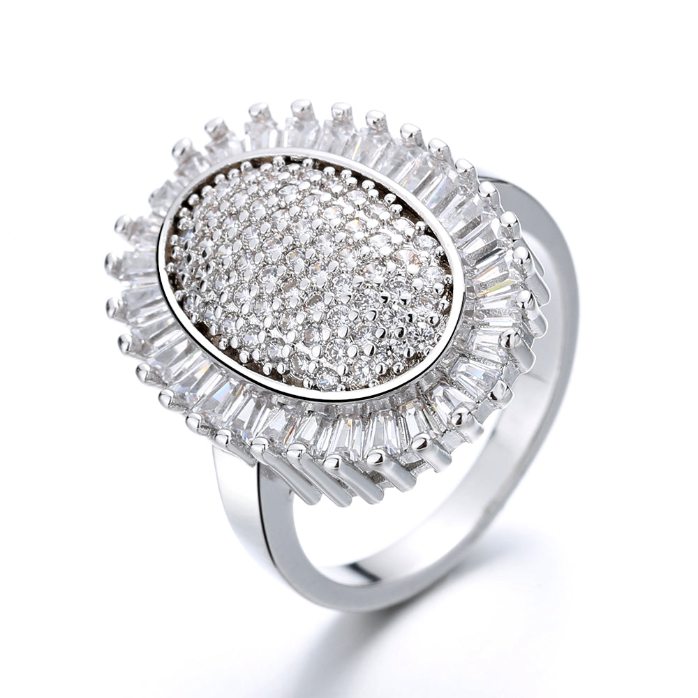 14k Gold-Plated Oval Starburst Ring with SwarovskiÂ® Crystals
