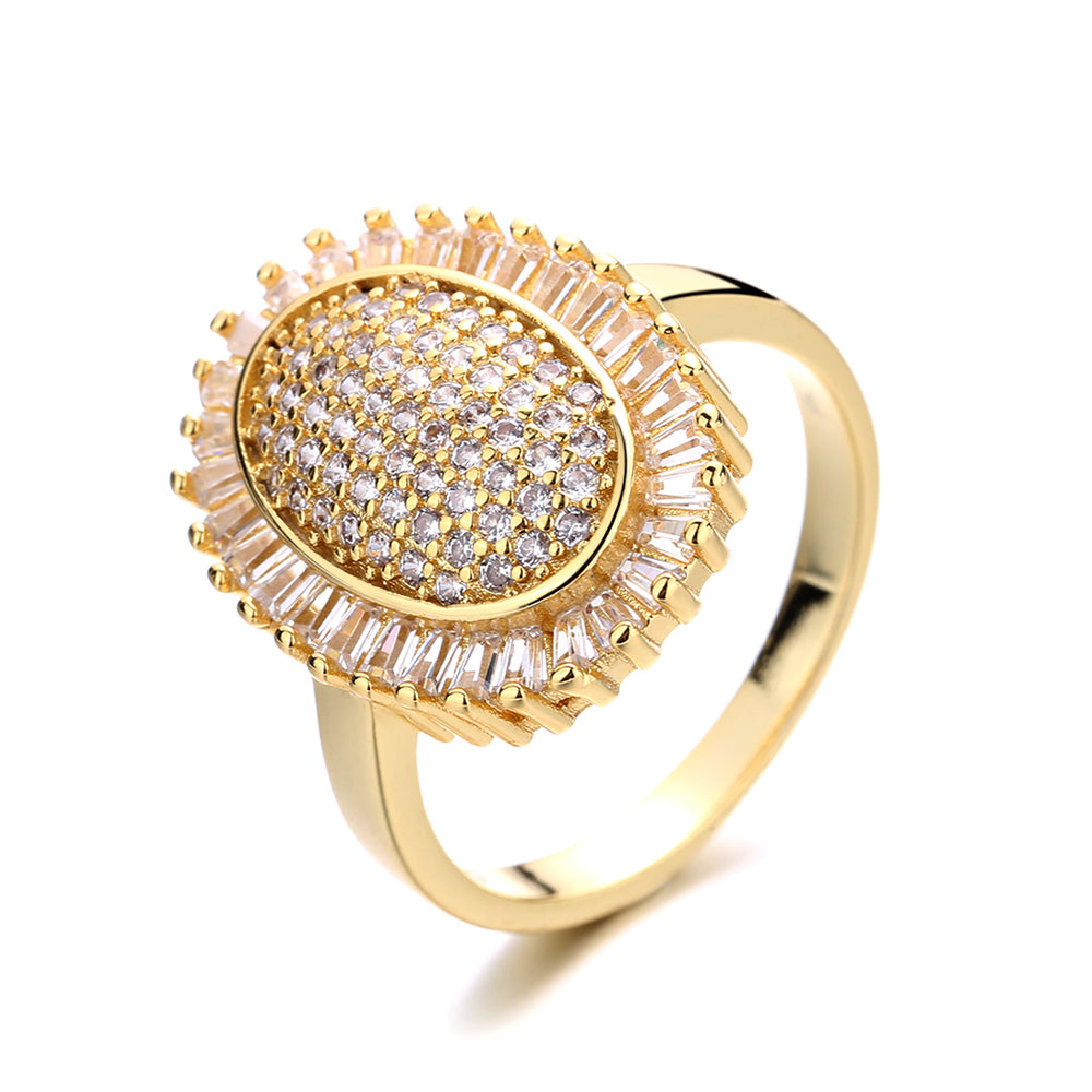 14k Gold-Plated Oval Starburst Ring with SwarovskiÂ® Crystals