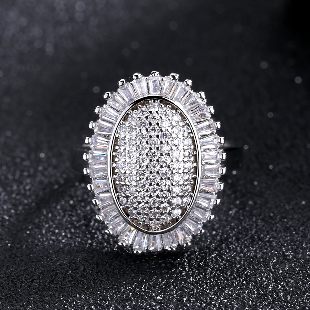 14k Gold-Plated And Sterling Silver Oval Starburst Ring with Swarovski Crystals