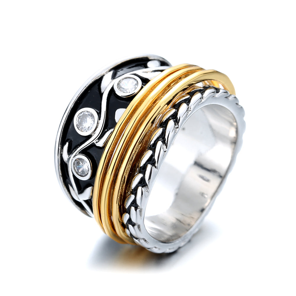 14K Gold and Oxidized Sterling Silver Swarovski Crystal Ring