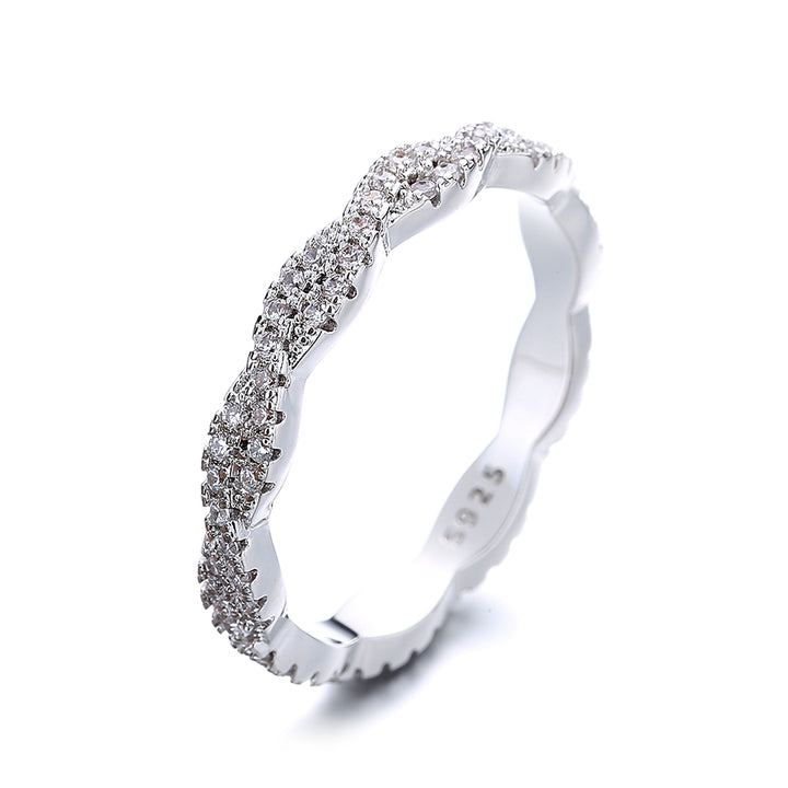 Sterling Silver Eternity Twist Ring with Crystals