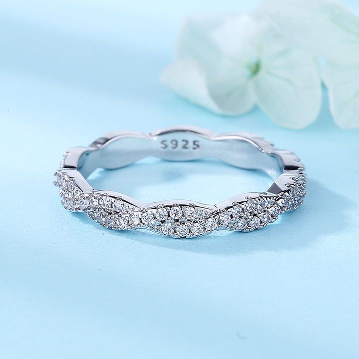 Sterling Silver Eternity Twist Ring with Crystals