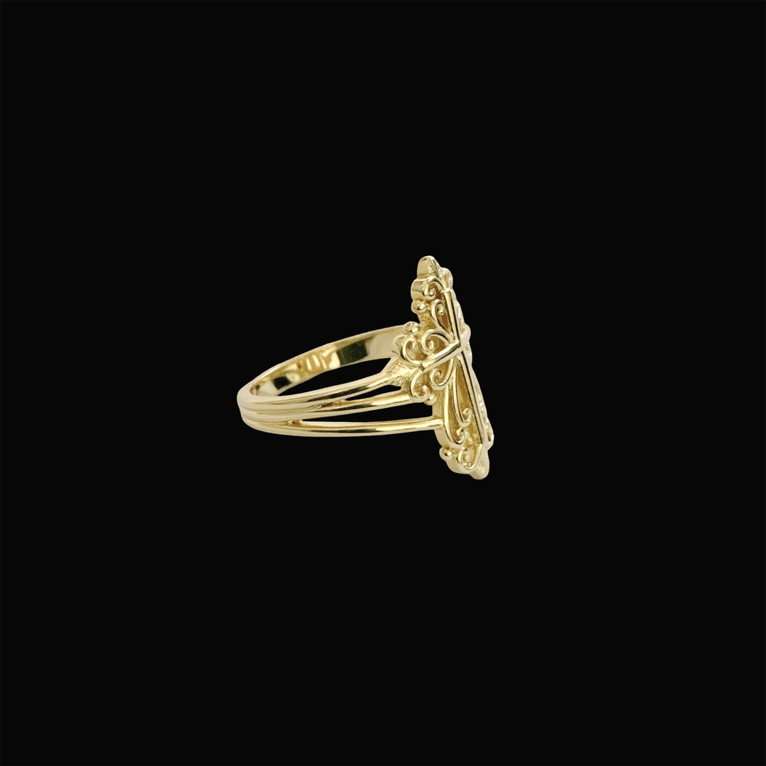 14K Gold Filigree Cross Ring