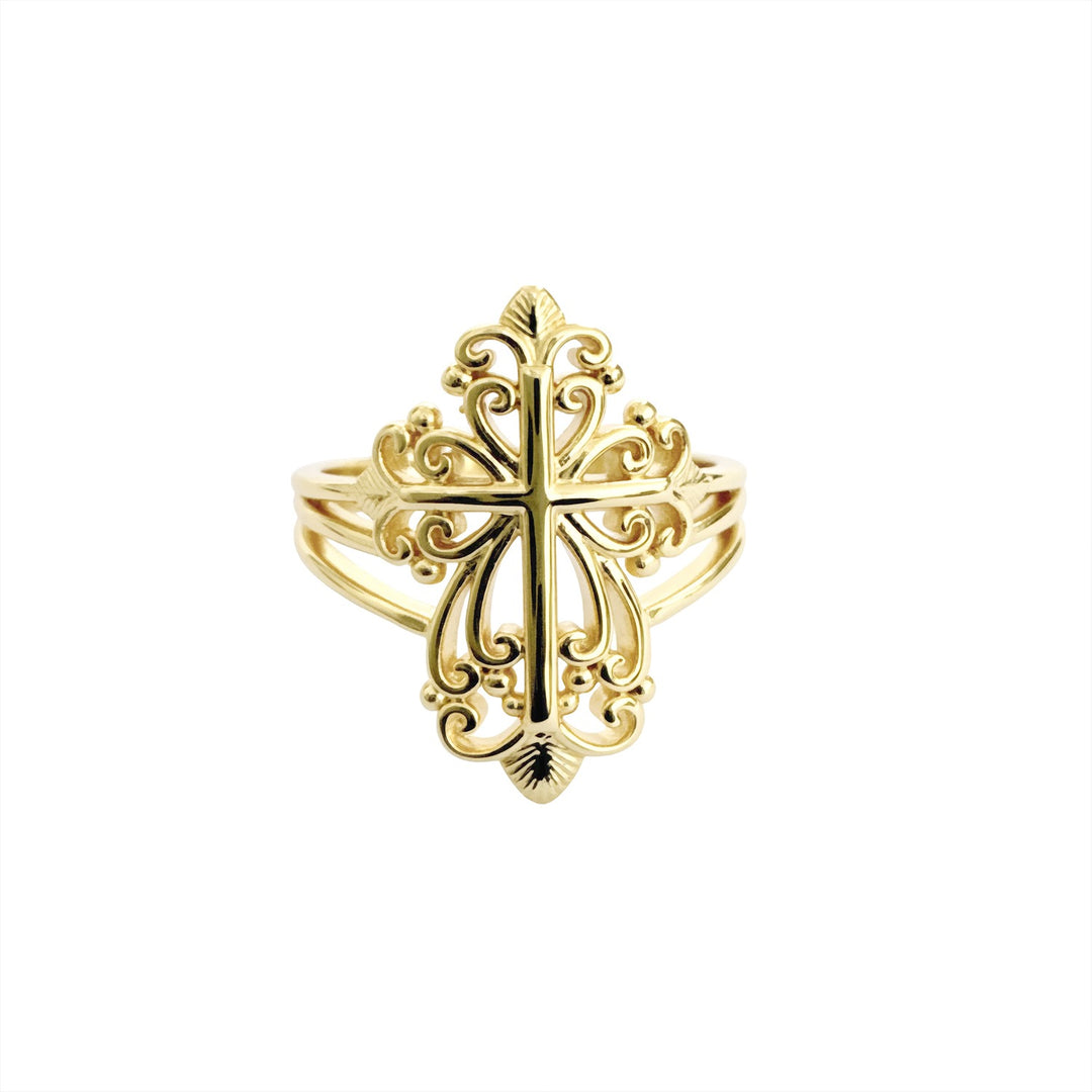 14K Gold Filigree Cross Ring