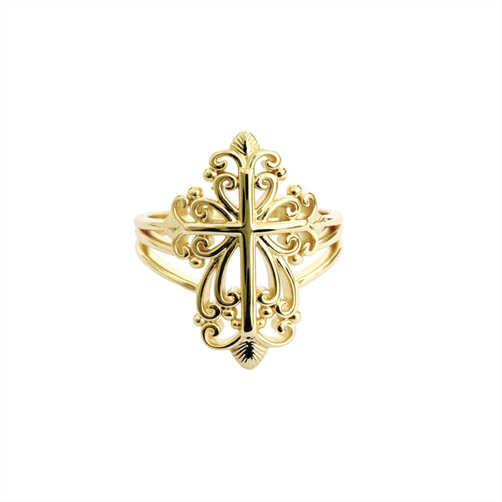 14K Gold Filigree Cross Ring