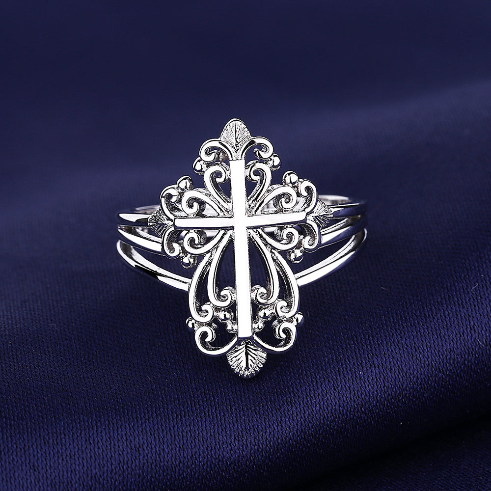 Sterling Silver Filigree Cross Ring