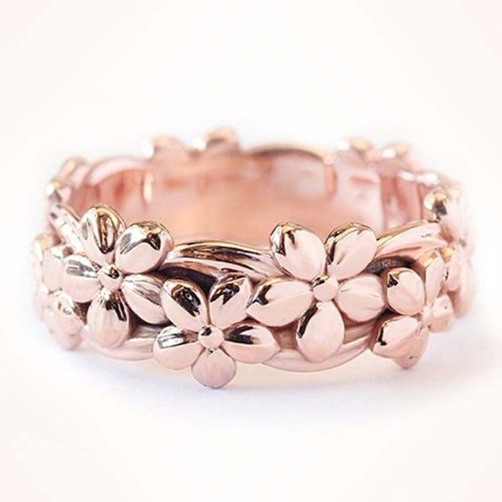 14K Rose Gold Flower Band Ring