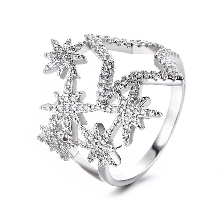 Sterling Silver Star Ring with Crystals