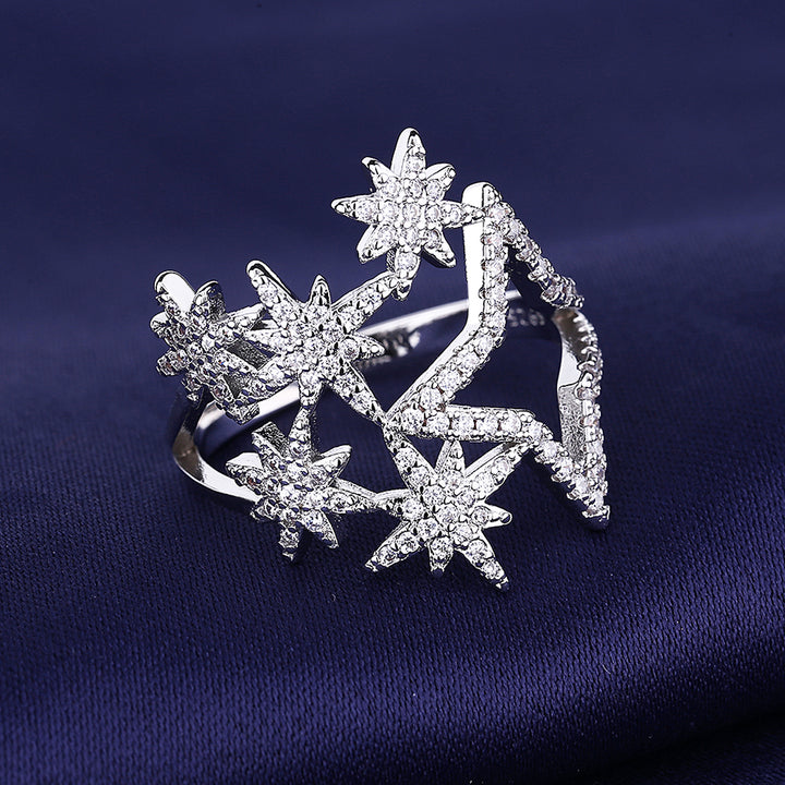 Sterling Silver Star Ring with Crystals