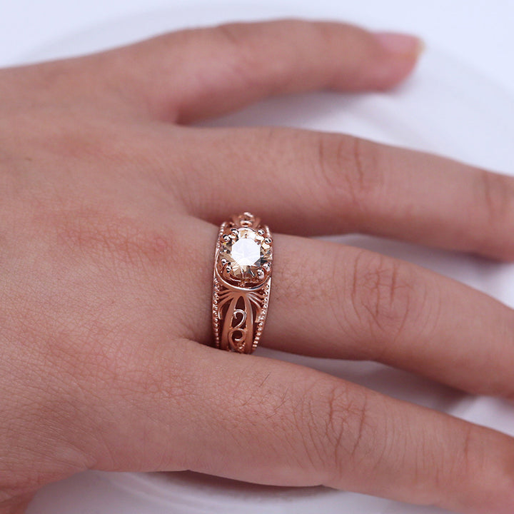 14k Rose Gold Filigree Engagement Champagne Ring