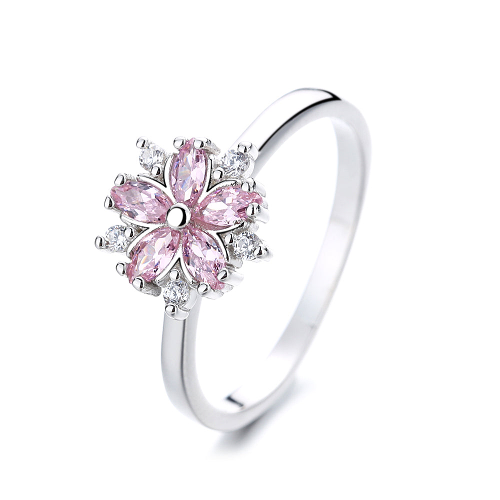 Sterling Silver Pink Sapphire Flower Ring