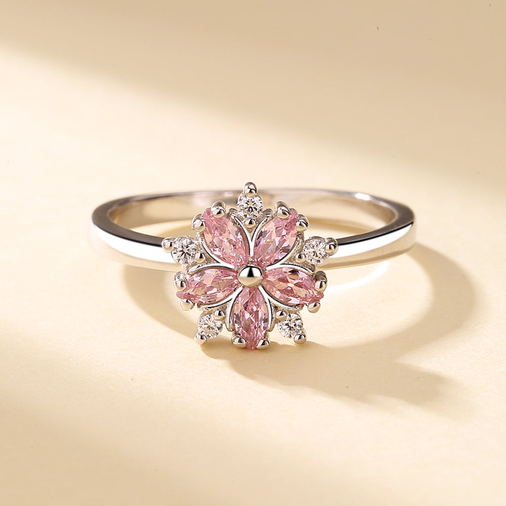 Sterling Silver Pink Sapphire Flower Ring