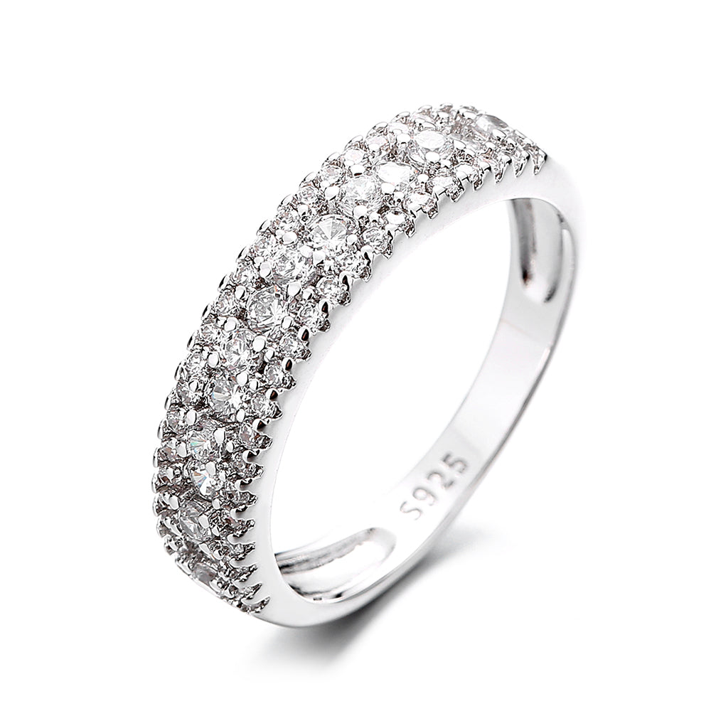 Sterling Silver 3 Row Brilliant Cut Crystal Eternity Band Ring