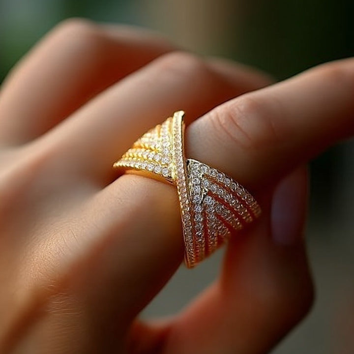 Amy and Annette 14K Gold Bow-Tie Ring with Crystals