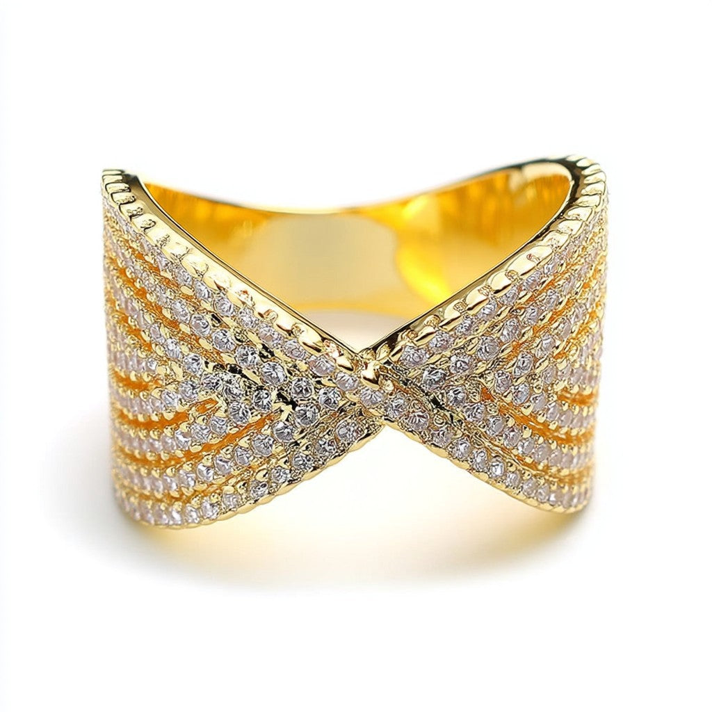 Amy and Annette 14K Gold Bow-Tie Ring with Crystals