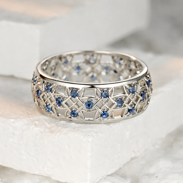 Amy and Annette Sterling Silver Sapphire Filigree Band Ring