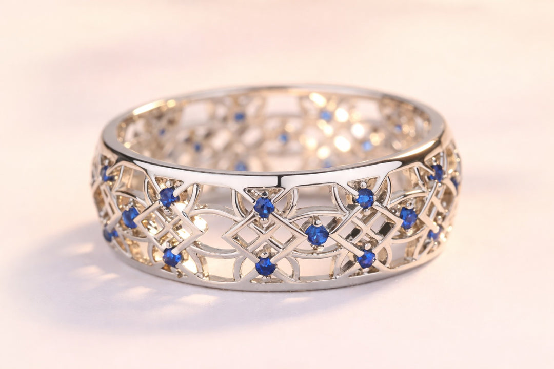 Amy and Annette Sterling Silver Sapphire Filigree Band Ring