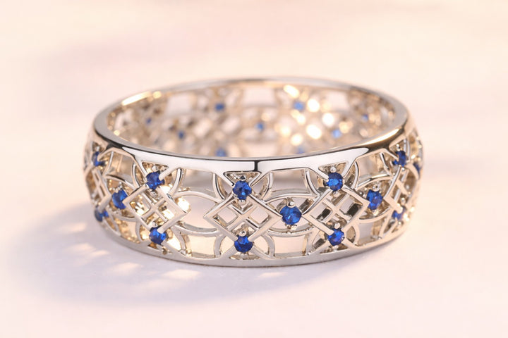 Amy and Annette Sterling Silver Sapphire Filigree Band Ring