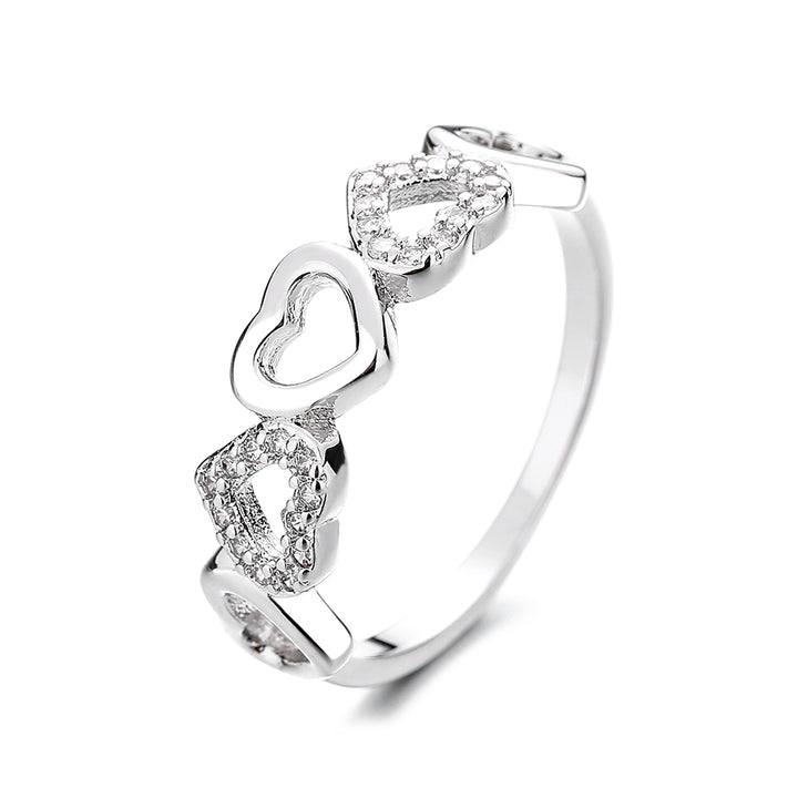 Sterling Silver Heart Ring with Pave Simulated Diamonds